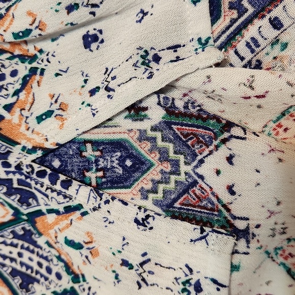 KAS Designs Off- the -Shoulder Top Blue White Multi Blouse Ruffle BuffoonSleeves - Picture 10 of 10